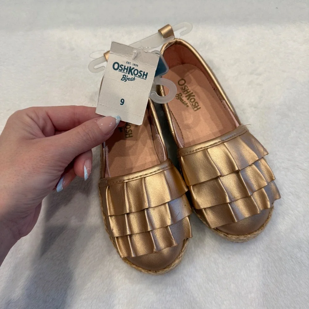 OshKosh Bgosh Toddler Girls Rose Gold Metallic Ruffle Espadrille Flats Size‎ 9